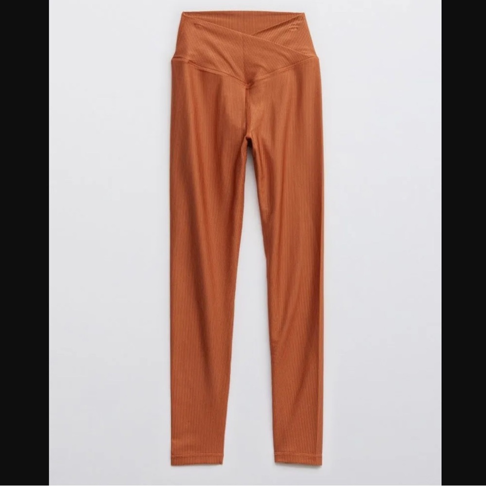 OFFLINE By Aerie Ribbed Shine Crossover 7/8 Leggings High Waisted Orange